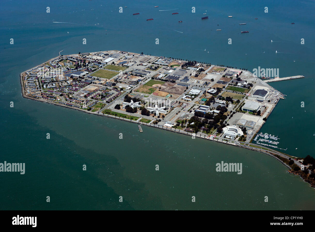 Luftaufnahme von Treasure Island, San Francisco Stockfoto