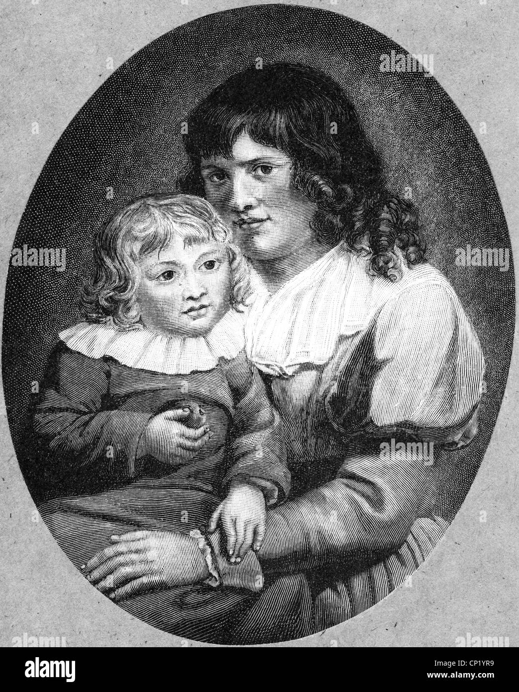 Goethe, Christiane von, 1.6.17 65 - 6.6.1816, mit ihrem Sohn August, Holzstich, 19. Jahrhundert, nach dem Gemälde von Johann Heinrich Meyer, 1793, Artist's Urheberrecht nicht gelöscht werden Stockfoto