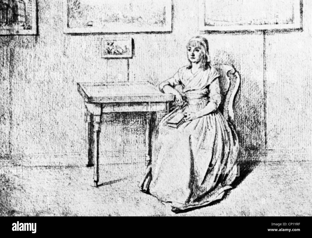 Goethea, Christiane von, 1.6.17 65 - 6.6.1816, im Jaegerhaus zu Wimar, Zeichnung von Johann Heinrich Lips, 1701, Stockfoto