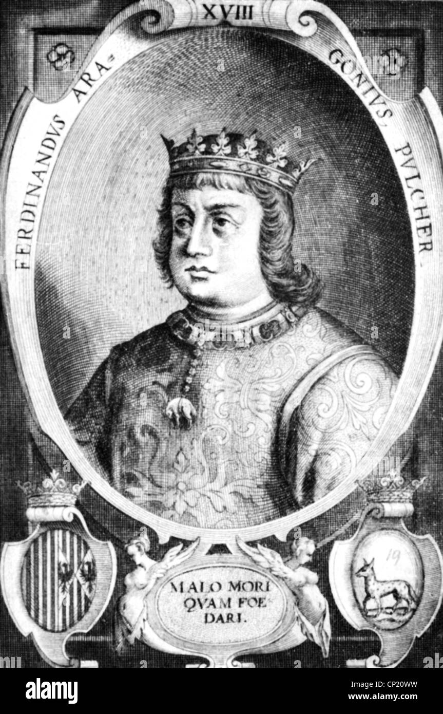 Ferdinand I, 2.6.1424 - 25.1.1494, König von Neapel 27.6.1458 - 25.1.1494, Porträt, Kupferstich, 18. Jahrhundert, Artist's Urheberrecht nicht gelöscht werden Stockfoto