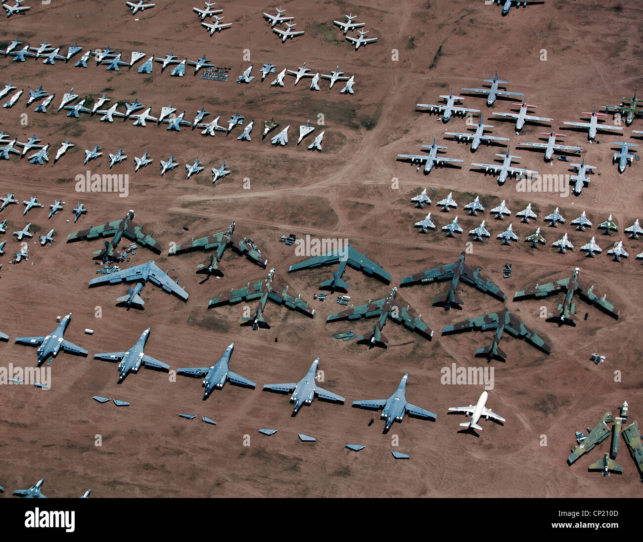 Luftbild oben Militärflugzeuge Boneyard Tucson-Arizona-Davis-Monthan Luftwaffenstützpunkt Stockfoto