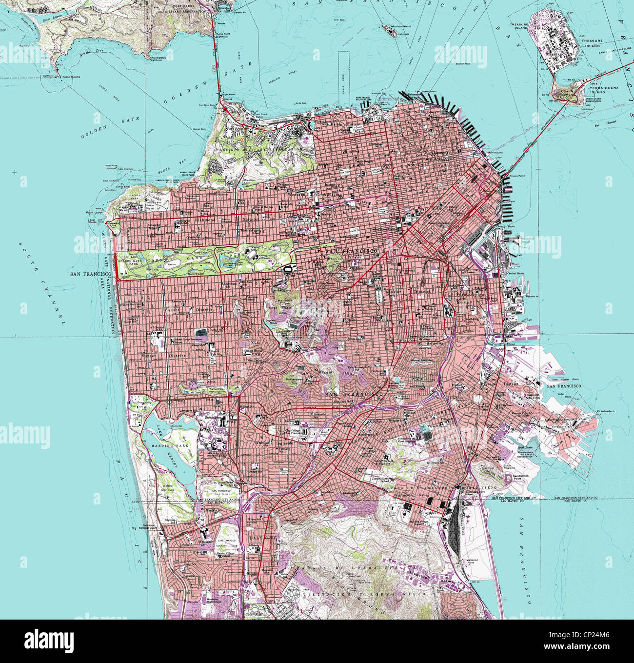 Topographische Karte von San Francisco Kalifornien Stockfoto