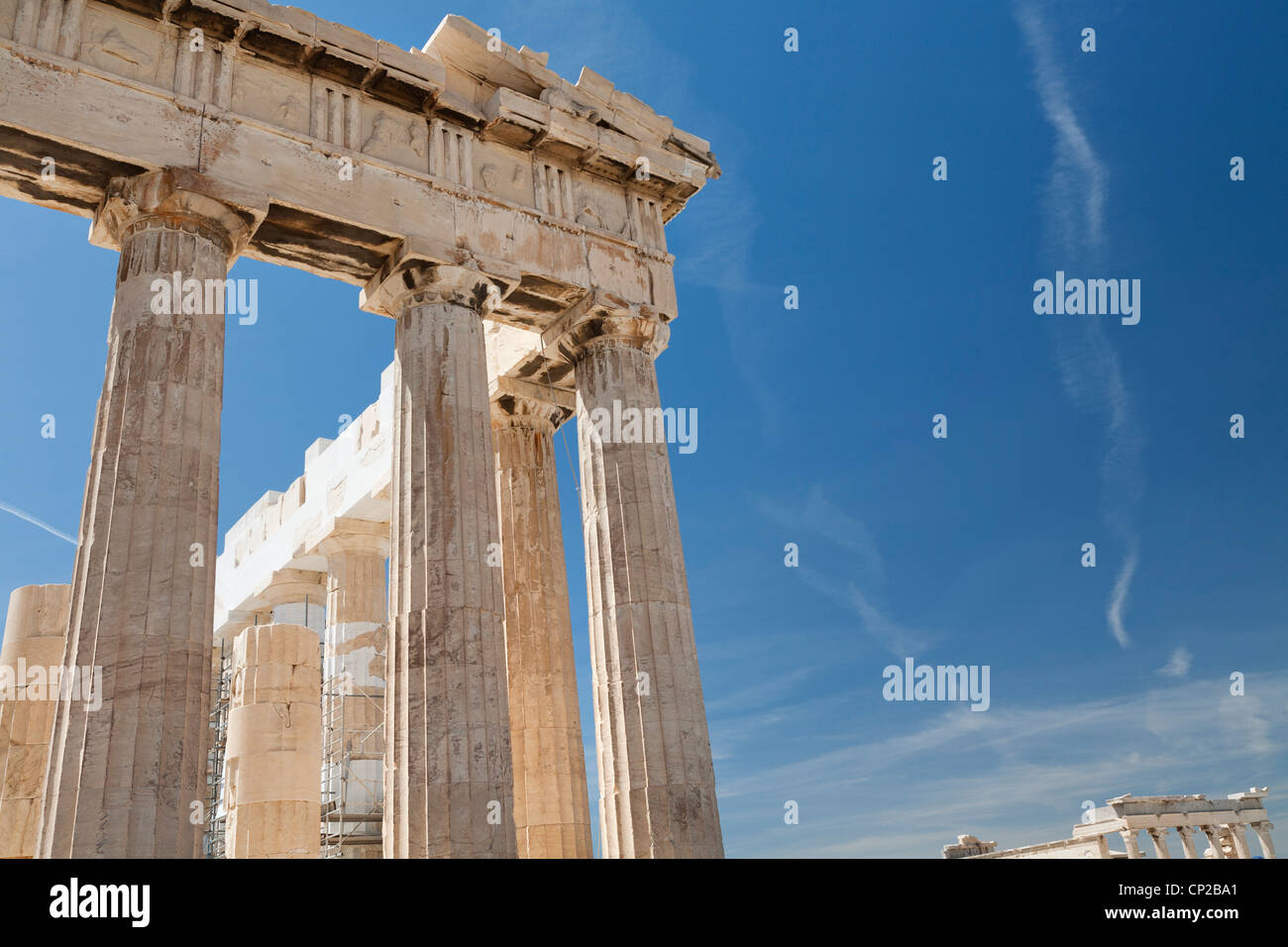 Metope und Säulen des Parthenon, Athen, Griechenland. Stockfoto