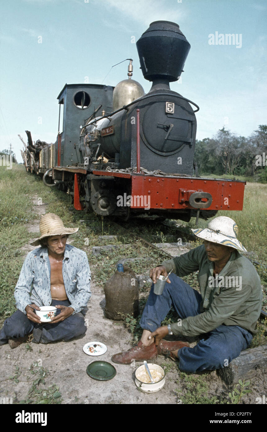 76cm Spurweite Quabracho Protokollierung Netzwerk von Peurto Casado im paraguayischen Chaco. "Don Carlos" eine Manning Wardle Motor 2-8-2WT. Stockfoto