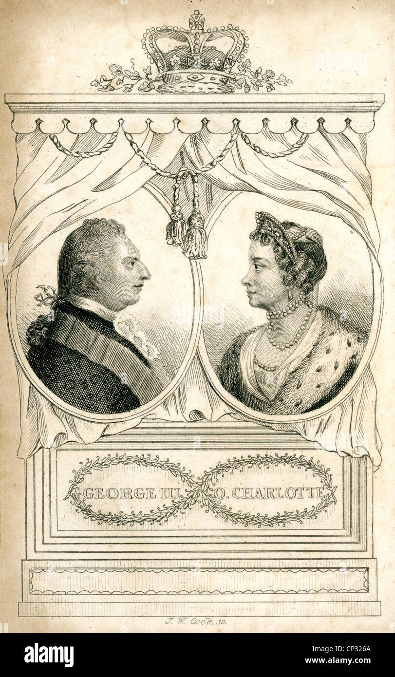 Porträt von König George III. und Königin Charlotte von England. Stockfoto
