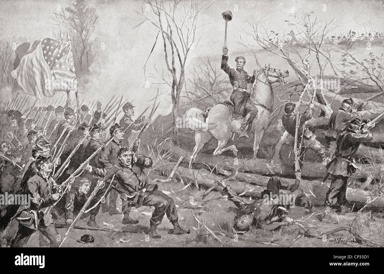 General Grant winkte seinen Hut auf sein Schwert an die Schlacht von Fort Donelson im Jahre 1862. Stockfoto