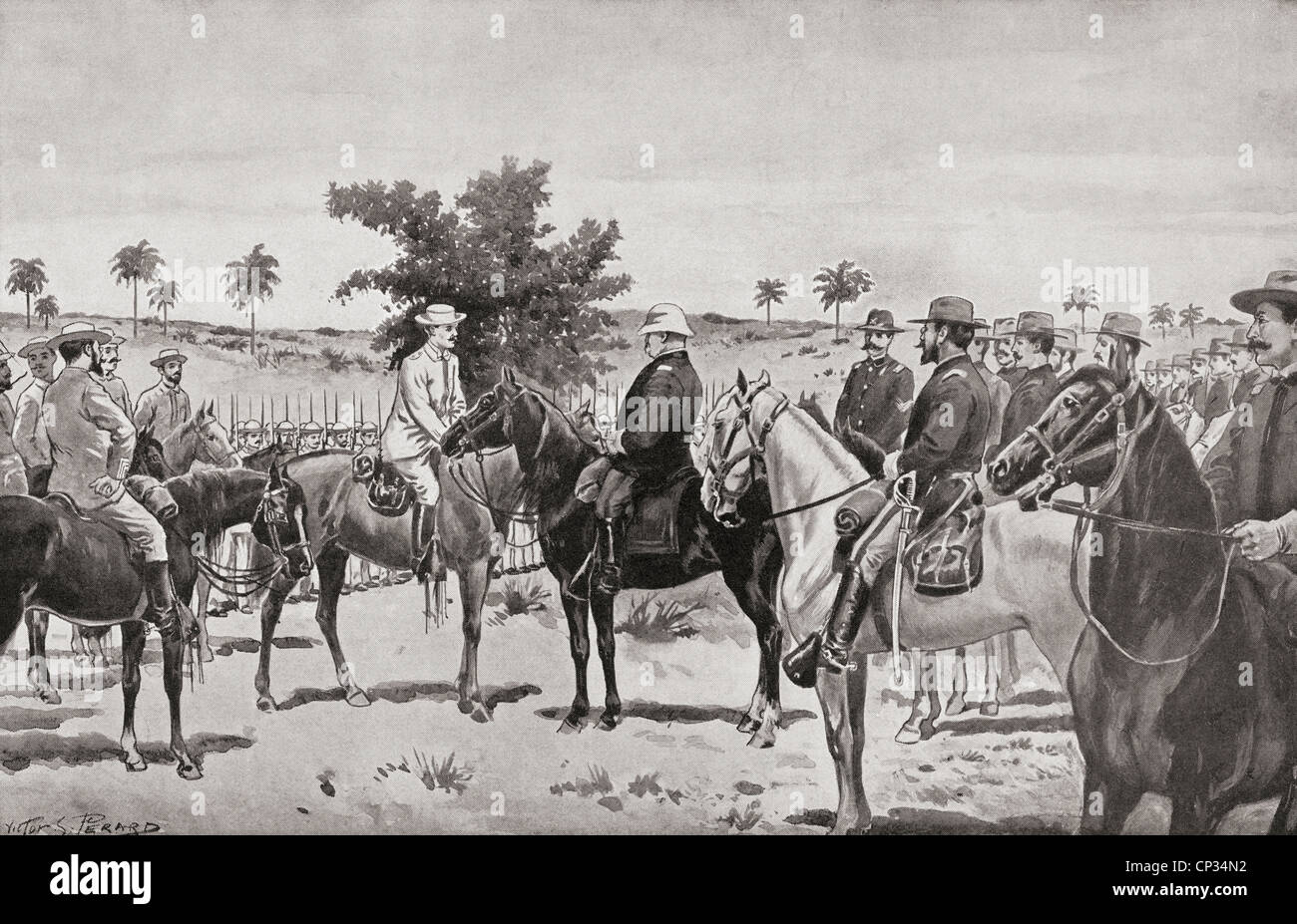 Die Übergabe von Santiago De Cuba im allgemeinen Toral, General Shafter während des Spanisch-Amerikanischen Krieges 1898. Stockfoto