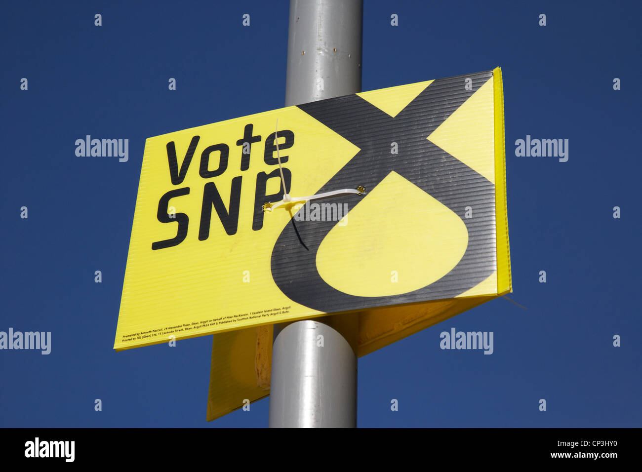 Schottische Nationalpartei SNP Wahlplakat in Schottland Stockfoto