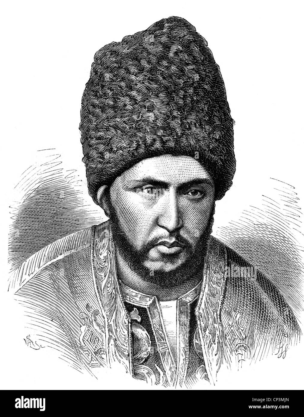 Sayyid Muhammad Rahim Bahadur II., 1864 - 1910, Khan von Khiva 1864 - 1910, Vasall des russischen Kaiserreichs seit dem Jahr 1873, Porträt, Holzgravur von F. Weiss, ca. um das Jahr 1873, Stockfoto