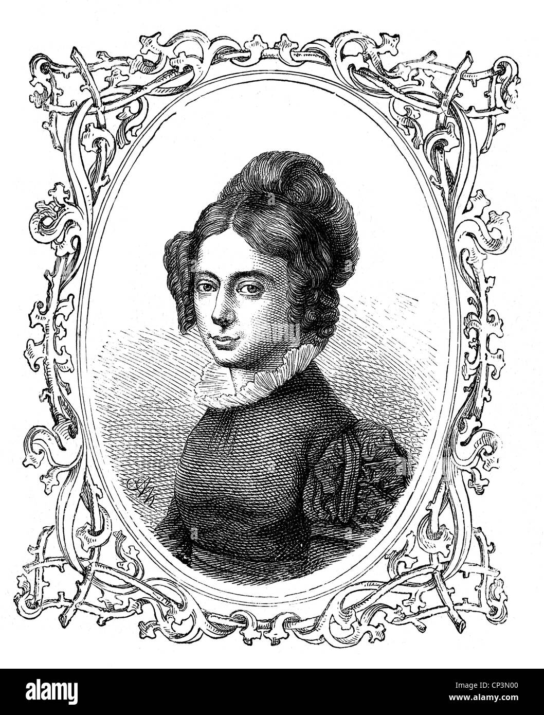 Ahlfeldt, Elisa von, 17.11.1788 - 20.3.1855, deutsch-dänische Adligen, Ehefrau von Ludwig Adolf Wilhelm von Luetzow, Porträt, Holzgravur, 19. Jahrhundert, Stockfoto