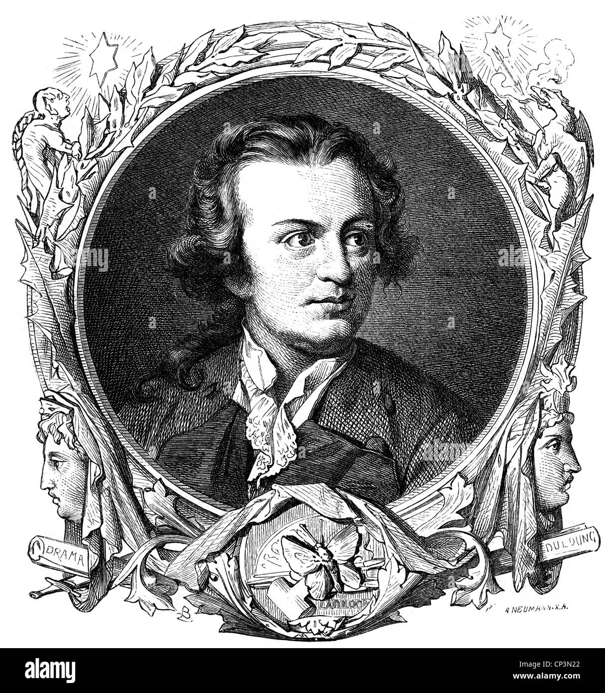 Lessing, Gothold Ephraim, 22.1.1729 - 15.2.1781, deutscher Autor/Schriftsteller, Porträt, Holzgravur, 1889, Stockfoto