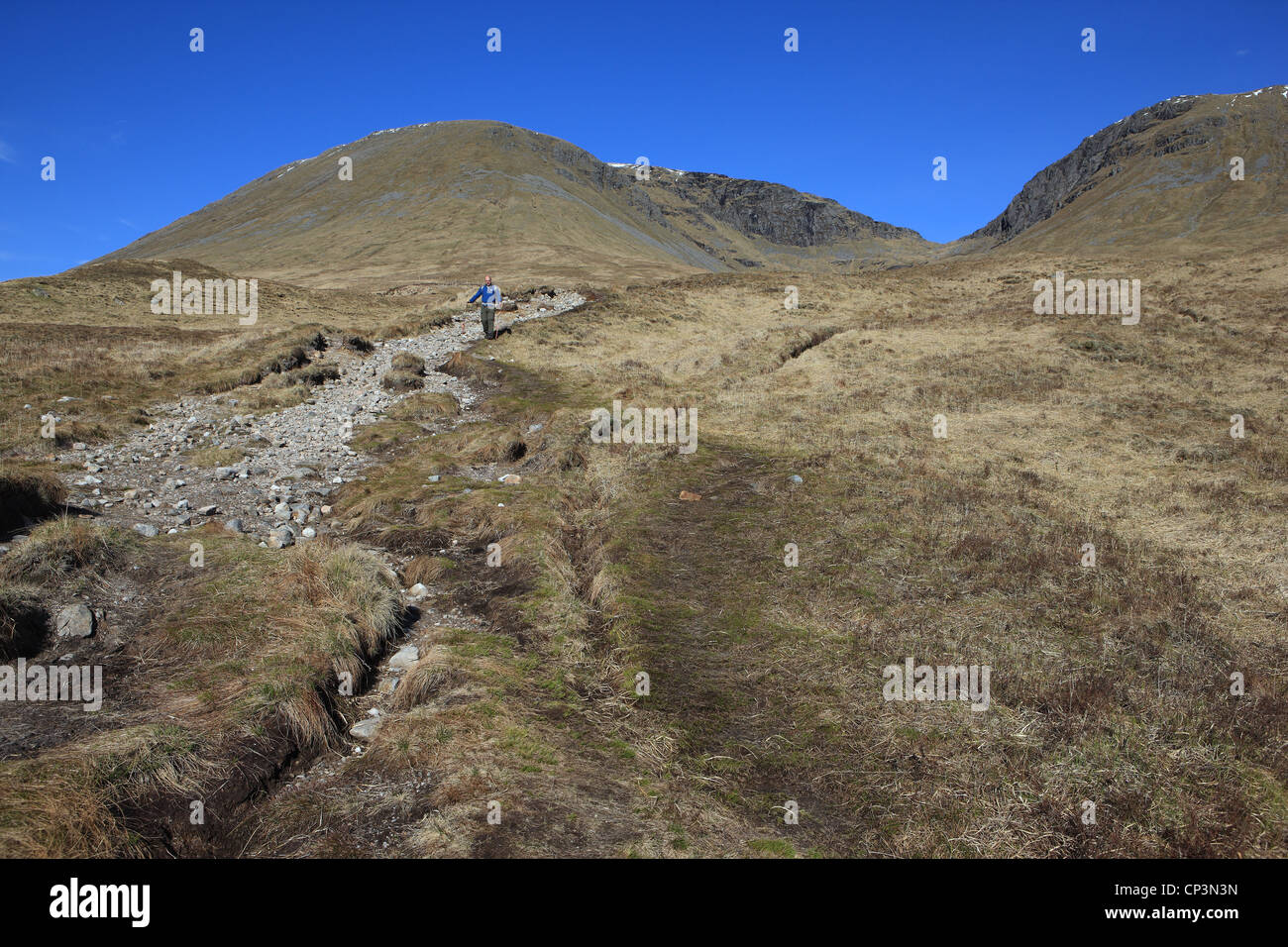 Weg von Bridge of Orchy zum Bealach zwischen Beinn Dorain, 1076m (rechts) und Beinn ein Dothaidh, 1004m (links) Stockfoto