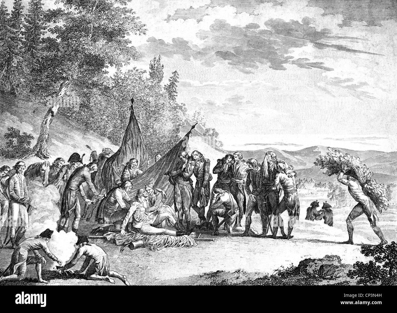 Marceau, Francois Severin, 1.3.1769 - 21.09.1796, französischer General, seinen Tod in der Schlacht von Altenkirchen, Kupferstich von Matthias Gottfried Eichler, 1817, nach Zeichnung von Girardet, Artist's Urheberrecht nicht gelöscht werden Stockfoto