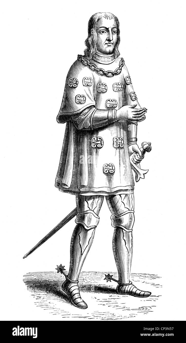 Malet de Graville, Louis, 1438 - 30.10.1516, französischer Admiral, volle Länge, in der Rüstung, Holzstich, 19. Jahrhundert, nach einem Kupferstich aus dem 16. Jahrhundert, Artist's Urheberrecht nicht gelöscht werden Stockfoto