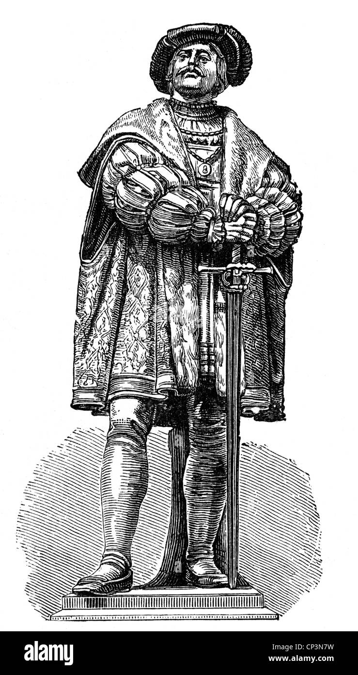 Philipp I., 13.11.1504 - 31.3.1567, Landgraf von Hessen 1509 - 1567, volle Länge, Holzgravur, 19. Jahrhundert, Stockfoto