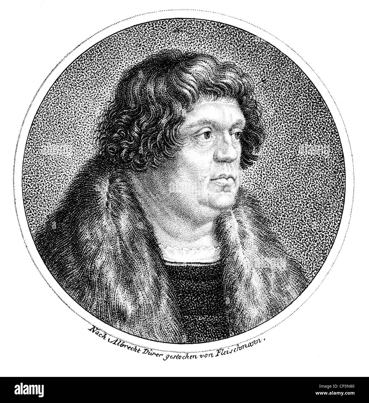 , Willibald Pirckheimer, 5.12.1470 - 22.12.1530, deutscher Humanist und Politiker, Porträt, holzstich von Fleischmann, 19. Jahrhundert, nach Albrecht Dürer, Artist's Urheberrecht nicht gelöscht werden Stockfoto