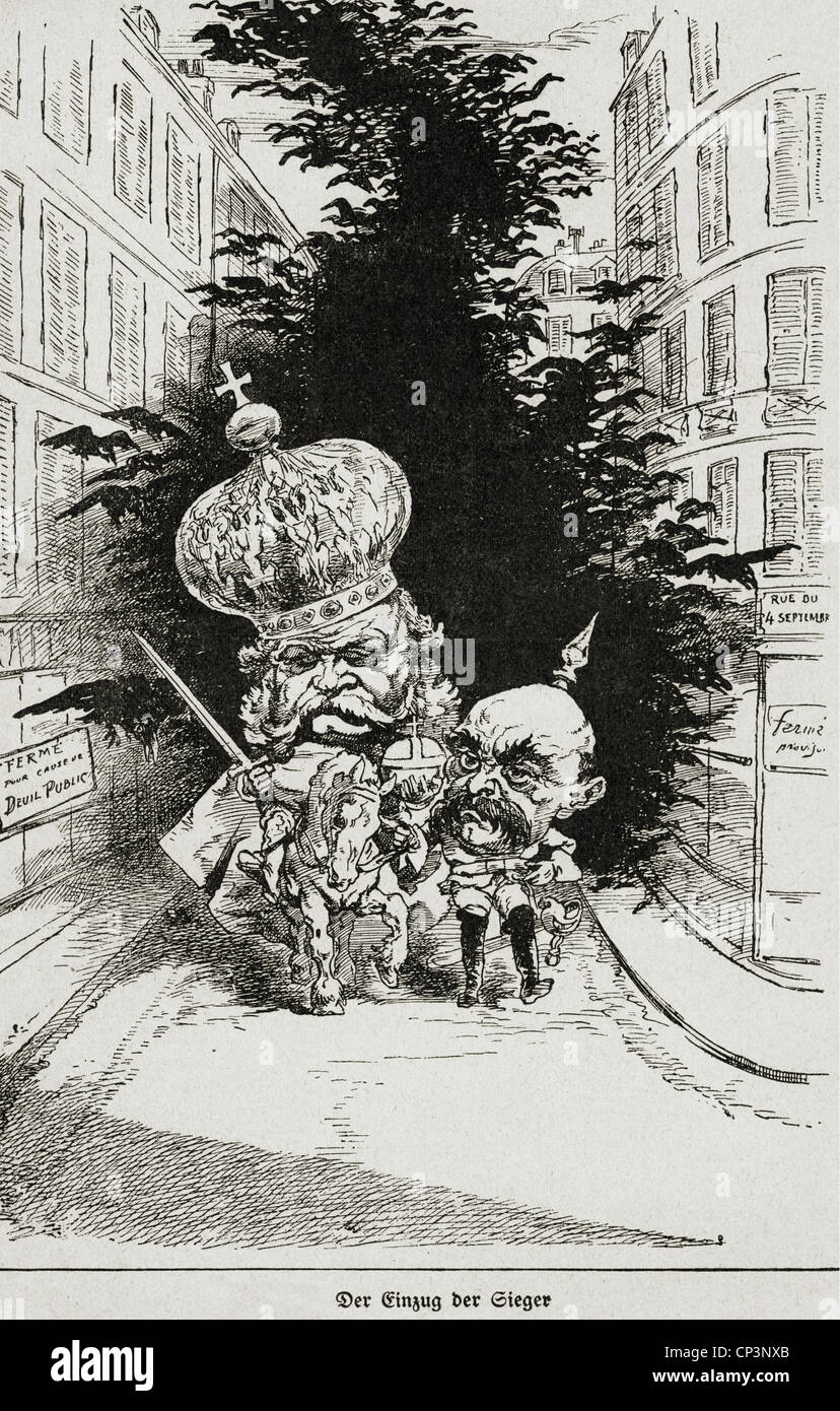 Veranstaltungen, Deutsch-Französischer Krieg 1870 - 1871, Politik, Karikatur, 'Eintrag der Sieger', Holzstich, 1871, Zusatzrechte-Freigaben-nicht vorhanden Stockfoto