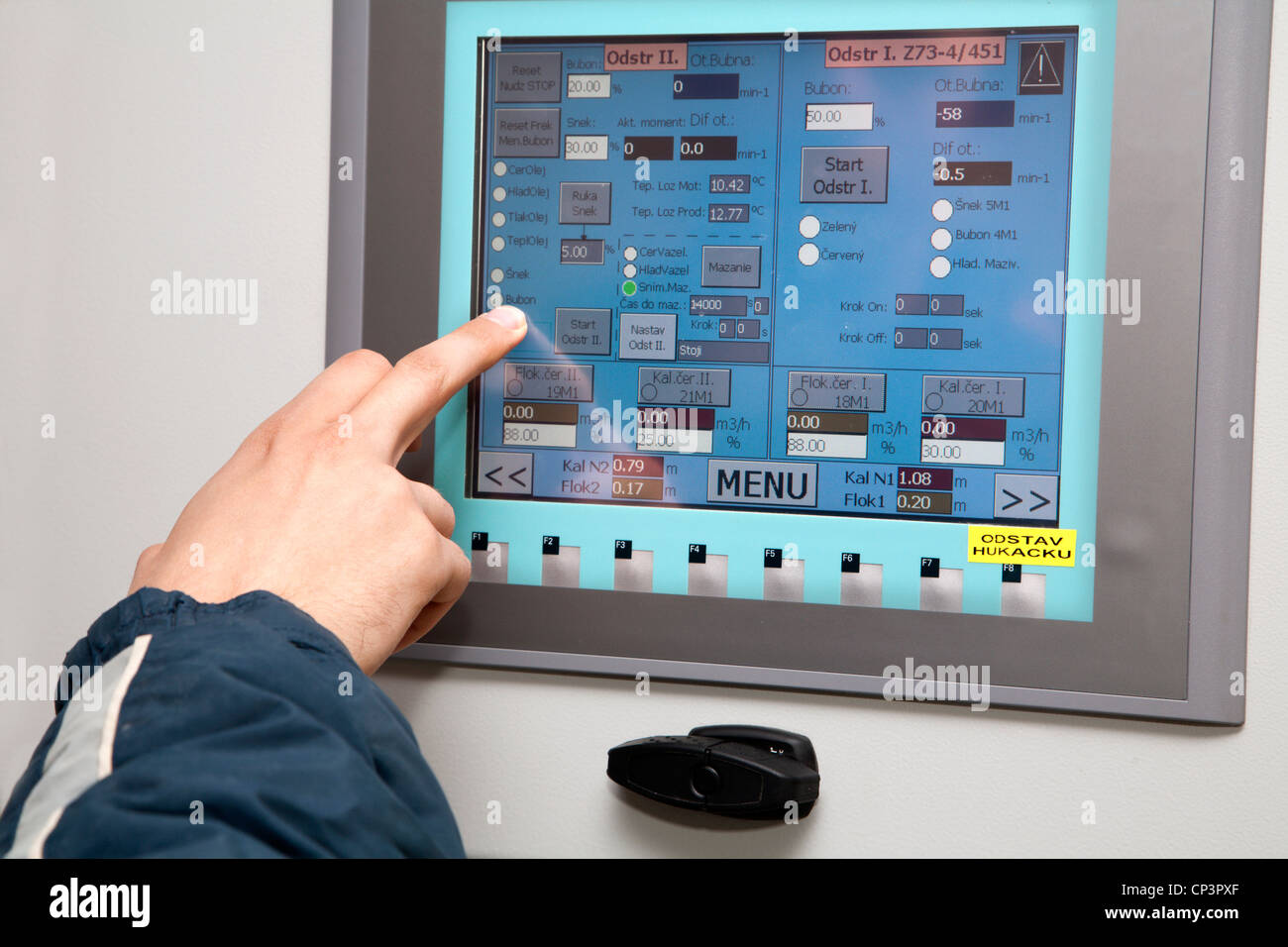 Touch-Panel und Hand - Industrie Stockfoto