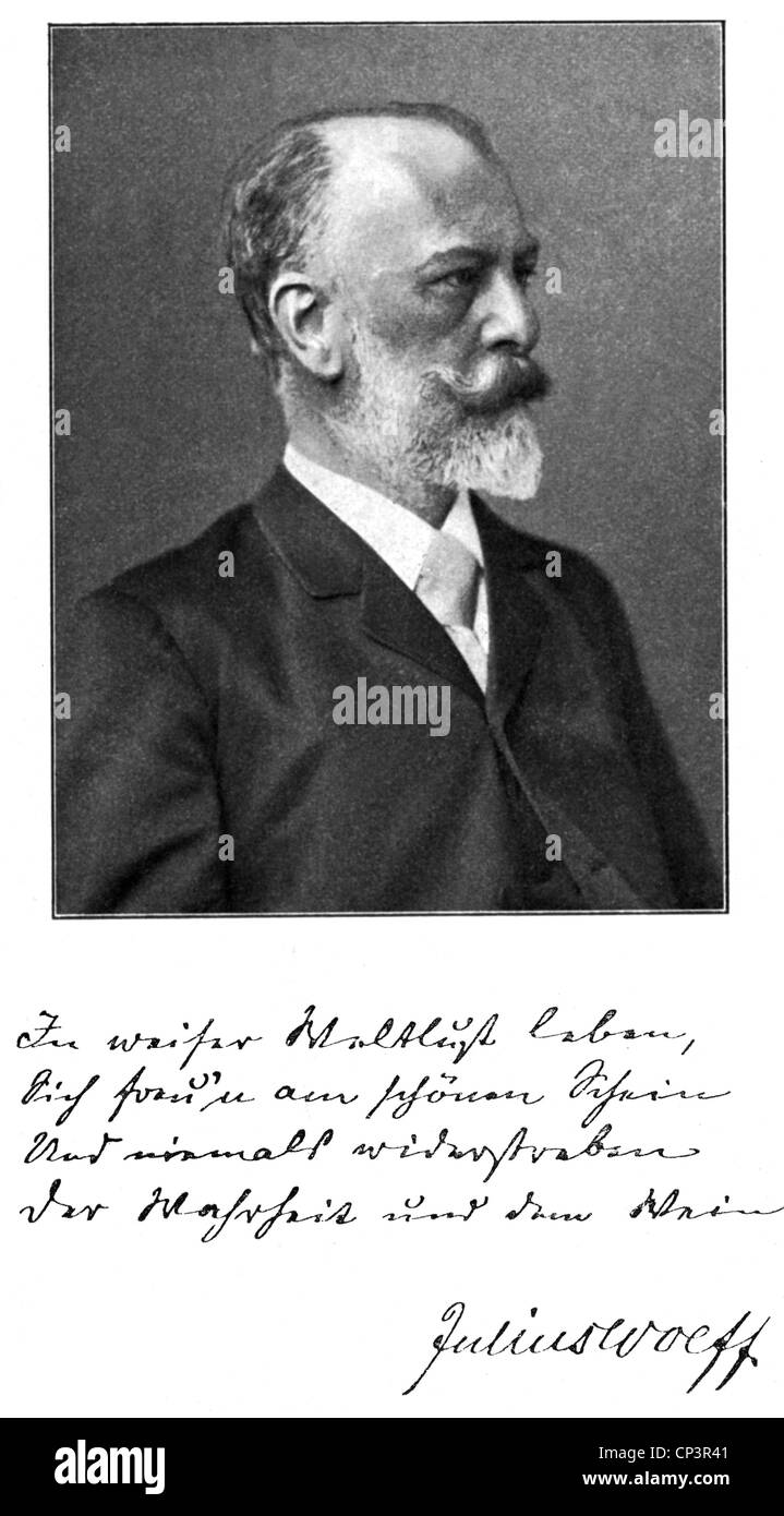 Wolff, Julius, 16.9.1834 - 3.6.1910, deutscher Dichter, Porträt, ca. 1900, mit einem Vers, Stockfoto