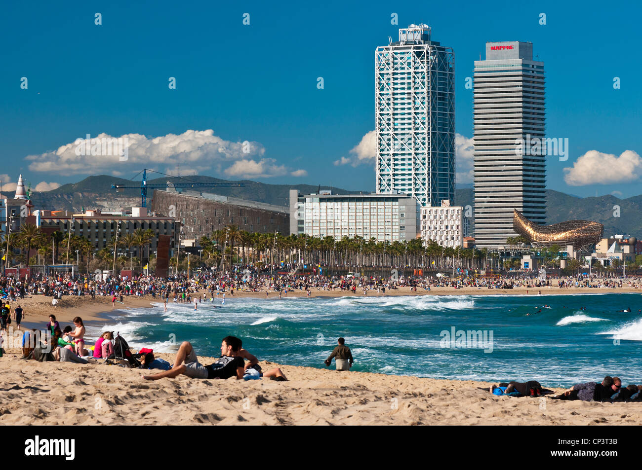 Strand von Barceloneta, Barcelona, Katalonien, Spanien Stockfoto
