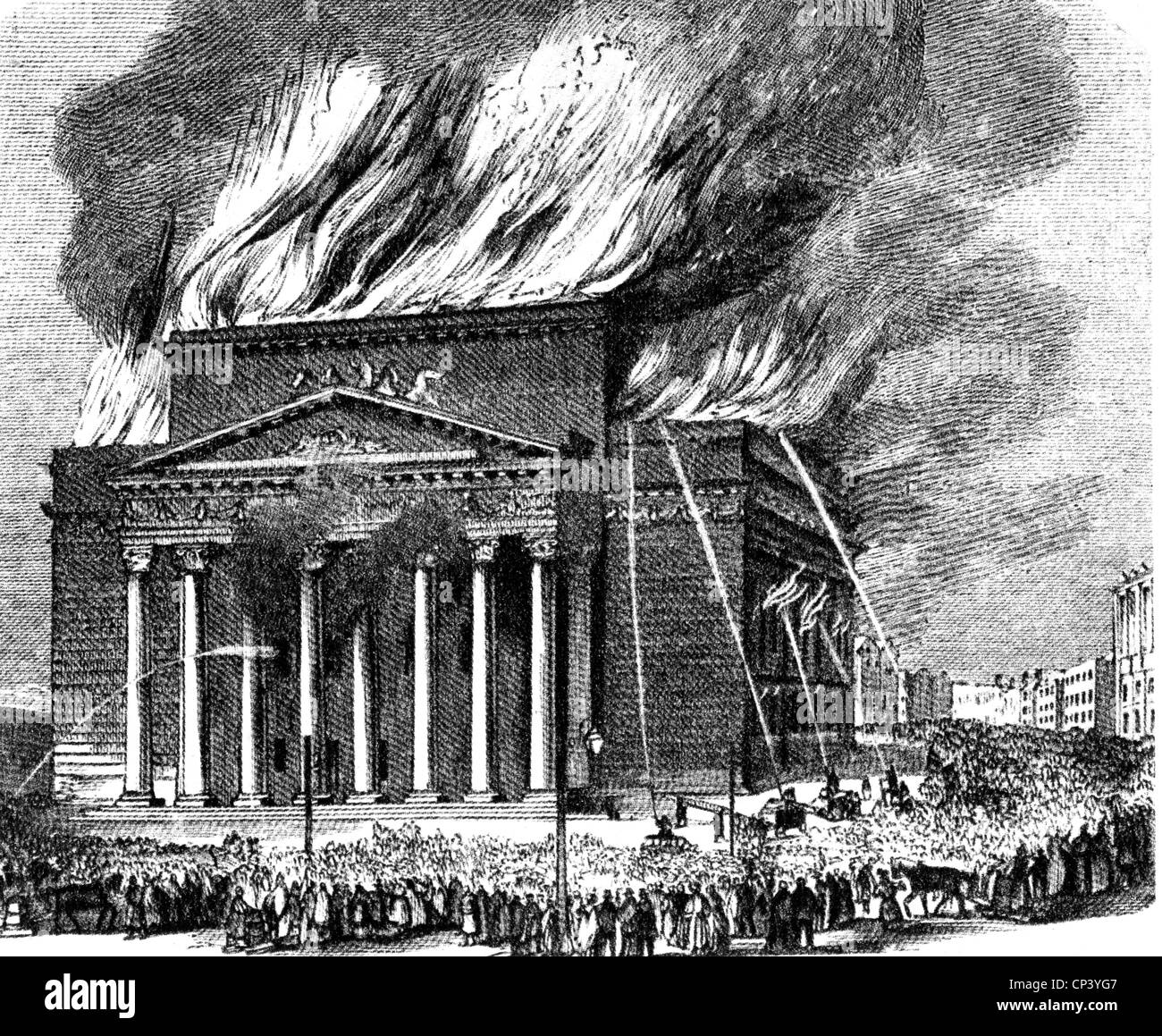 Feuer, Feuer, Feuer des Großen Theaters in Moskau, Russland, 1853, Zusatzrechte-Clearences-nicht vorhanden Stockfoto