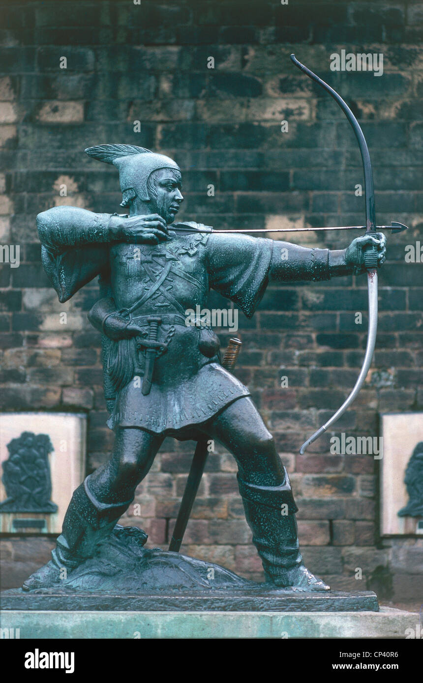 Vereinigtes Königreich England Nottingham Forest Sherwood Castle Statue von Robin Hood Stockfoto