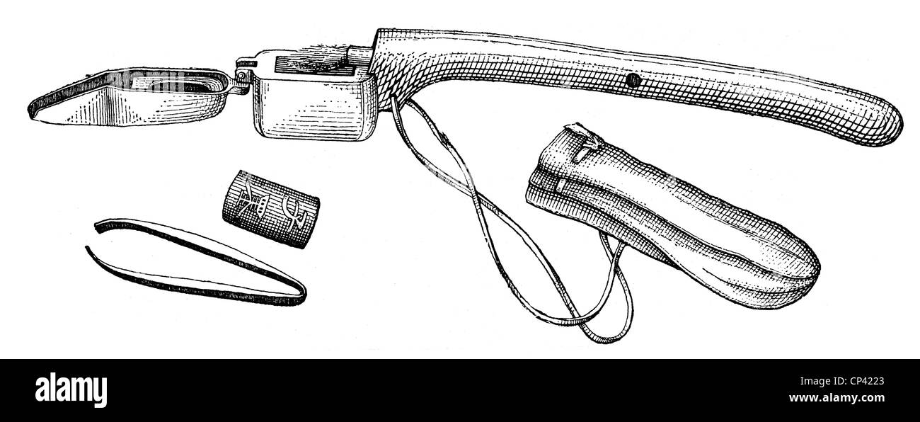 Schreibutensilien, chinesisches Schreibset, Holzstich, 19. Jahrhundert, Schreibwaren, Pinzette, Pinsel, Pinsel, Stifte, Tasche, Taschen, historisch, China, Asien, Asiatisch, Zusatzrechte-Clearences-nicht verfügbar Stockfoto