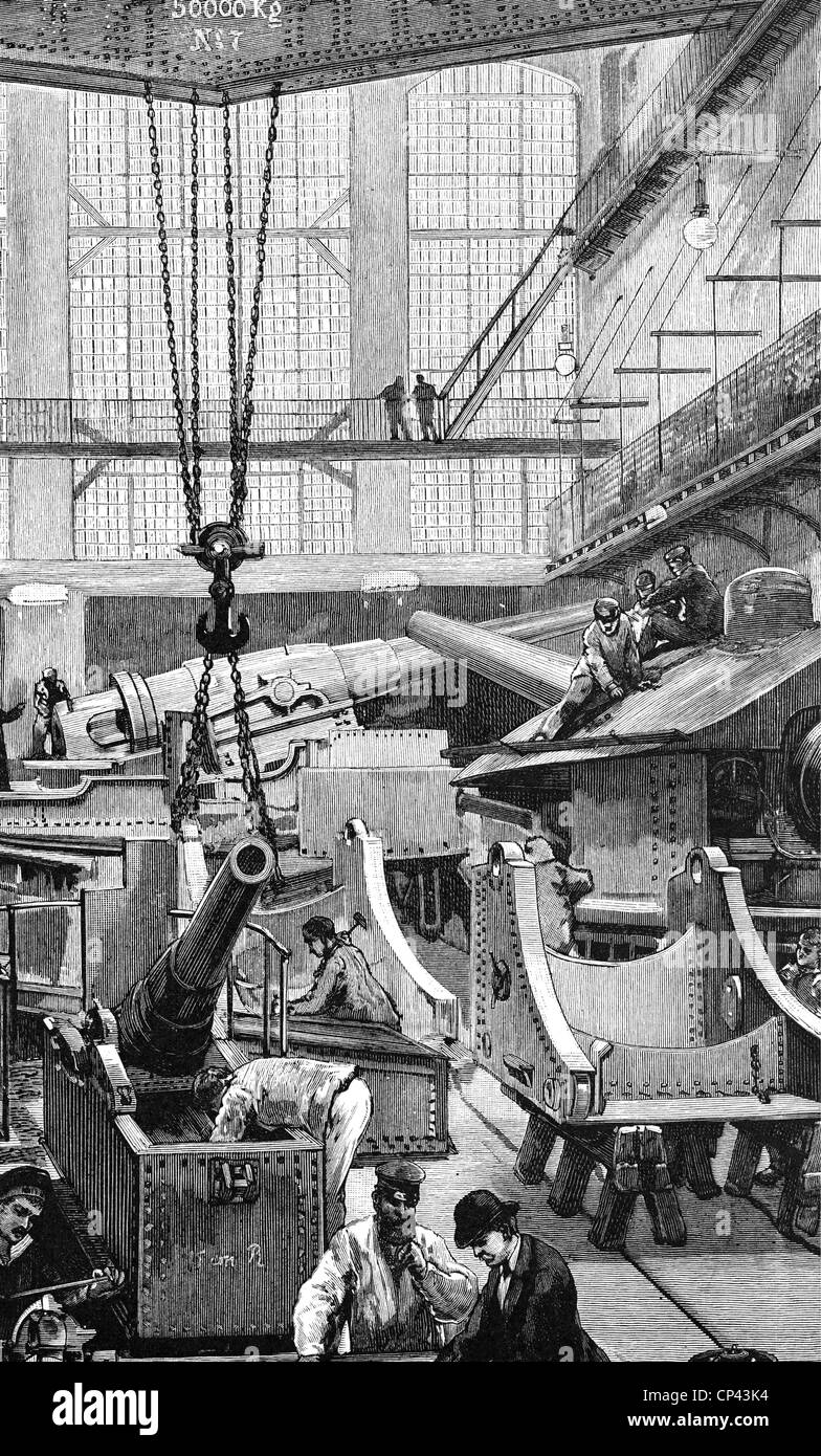 Industrie, Krupp, Herstellung von Waffenbefestigungen, Essen, Holzstich, 1891, Zusatz-Rechte-Freistellungen-nicht lieferbar Stockfoto