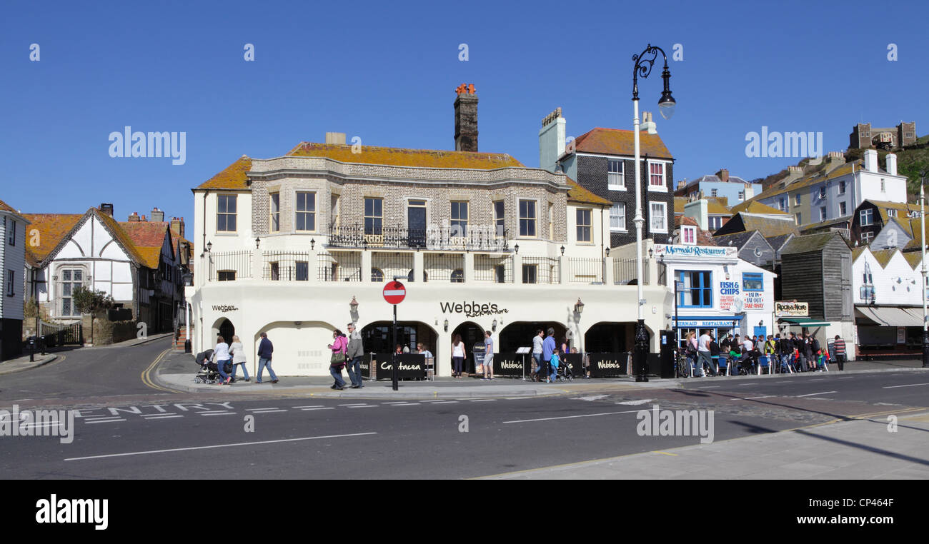 Fisch-Restaurants an Hastings Altstadt Küste East Sussex England UK Stockfoto