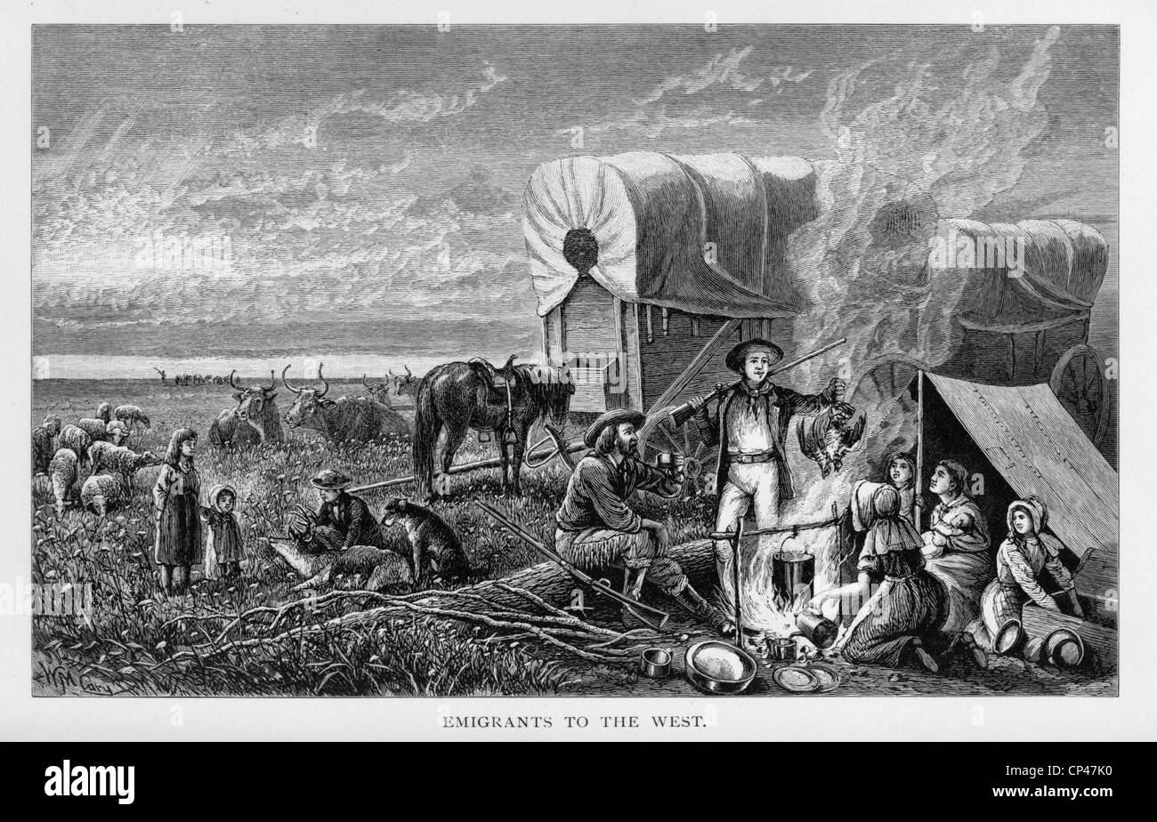 Auswanderer im Westen. Pioniere. 1830er Jahre Stockfoto