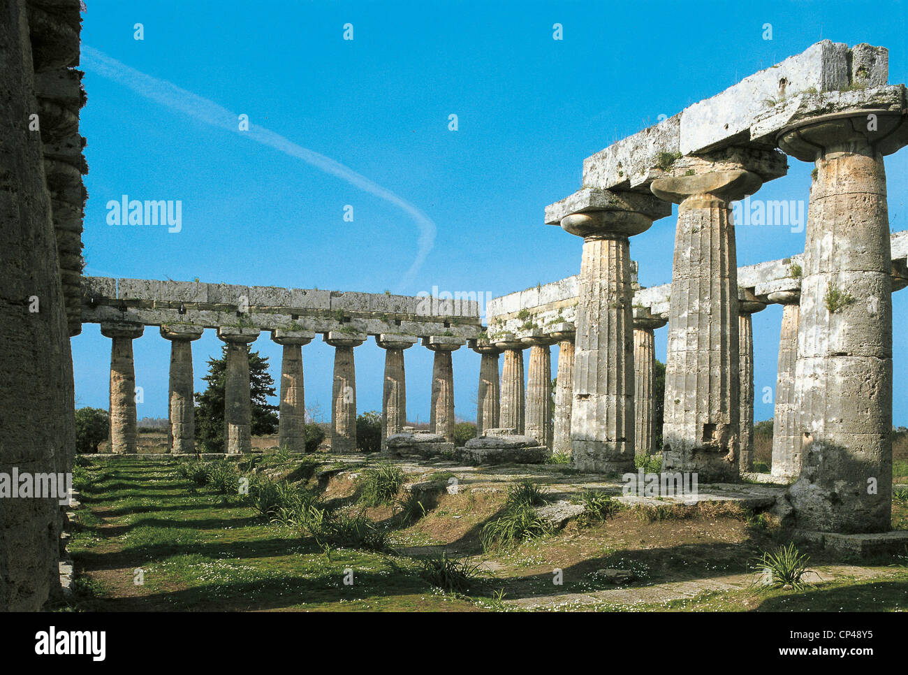 Campania - Paestum (Erbe der "Menschheit UNESCO, 1998), Tempel der Hera in Griechisch dorischen sagte Basilika. Stockfoto