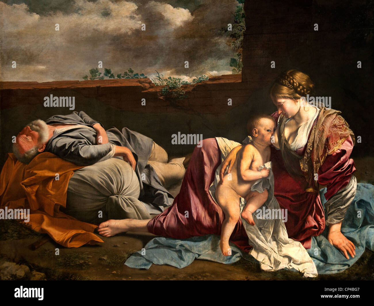 Rest der Heiligen Familie auf der Flucht nach Ägypten 1628 Orazio GENTILESCHI 1562-1639 Italien Italienisch Stockfoto