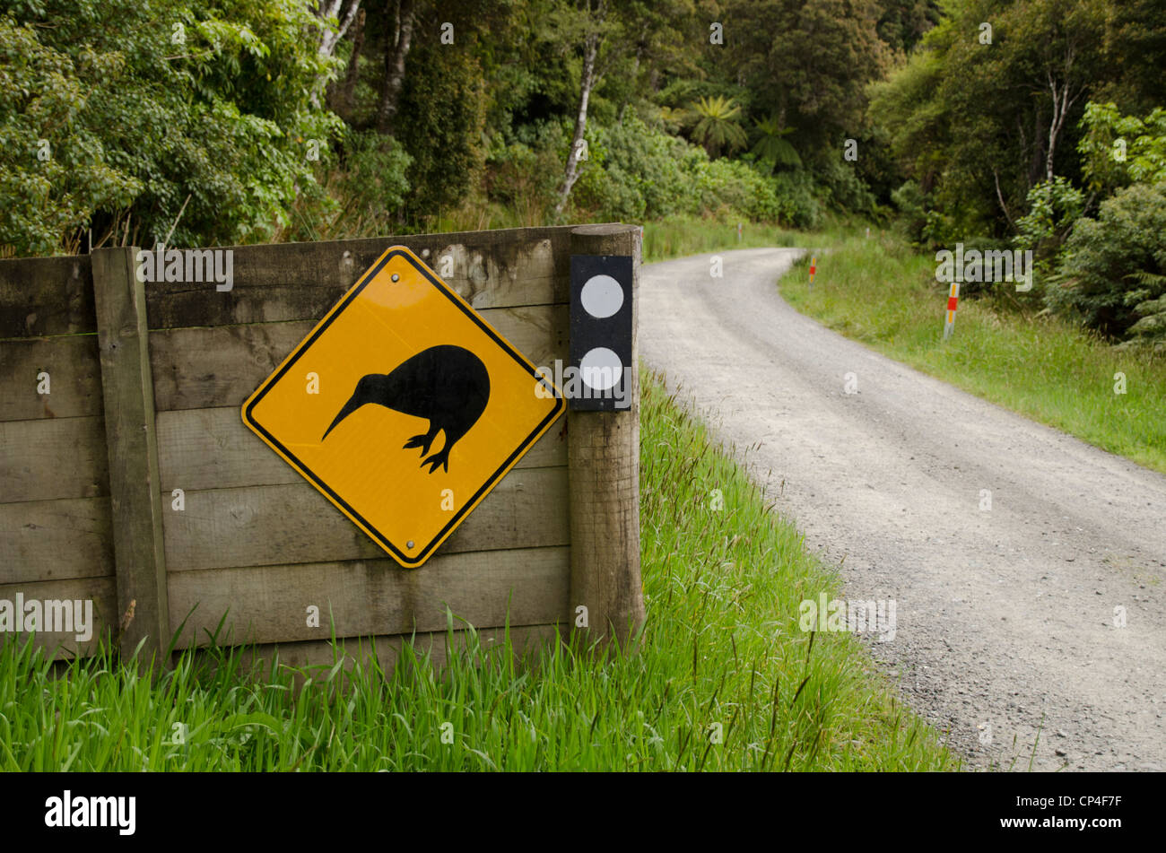 Kiwi überqueren Zeichen, Stewart Island, Neuseeland Stockfoto