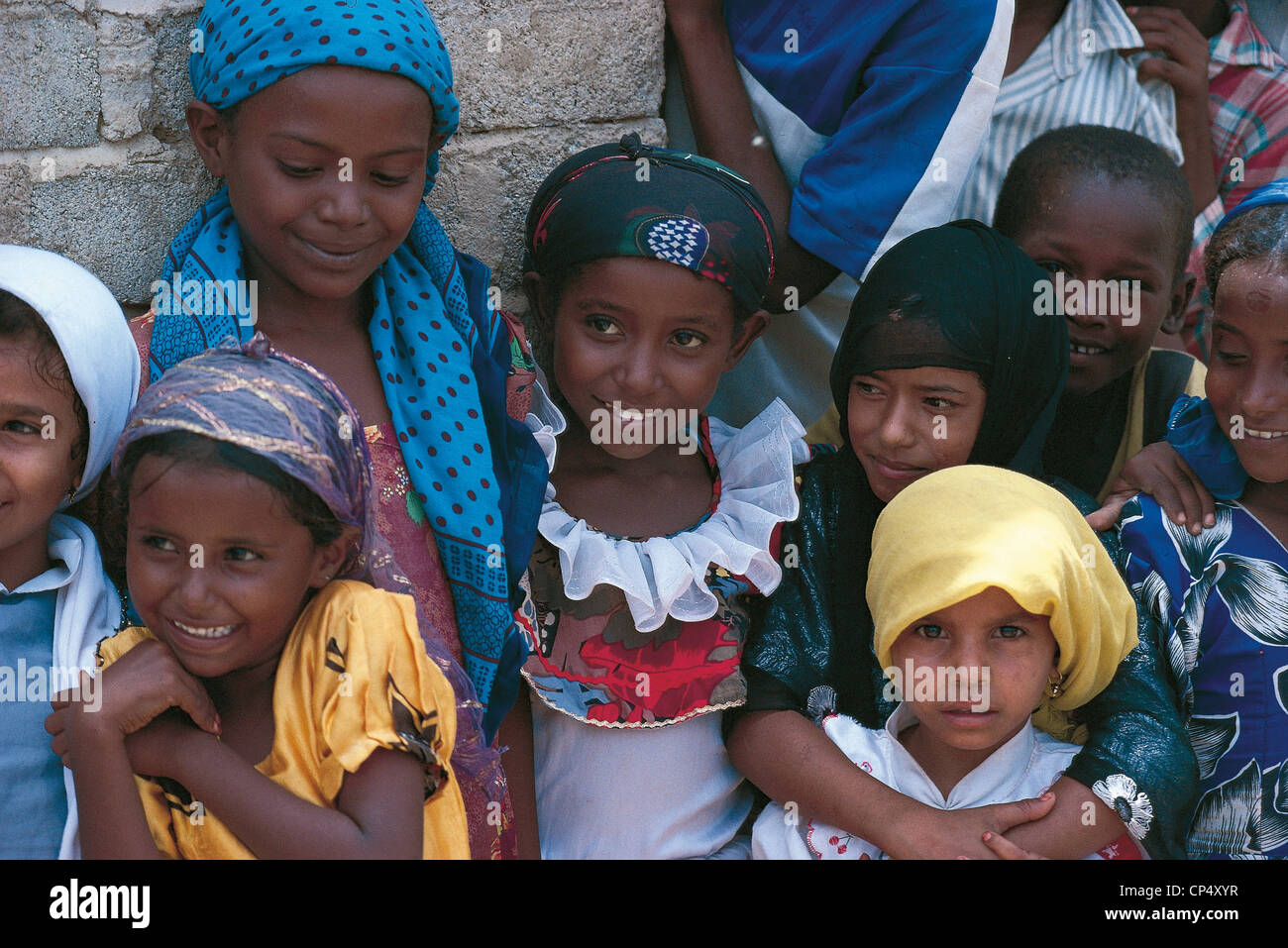 Jemen - Tihama - Kinder des Dorfes Al Zorha. Stockfoto