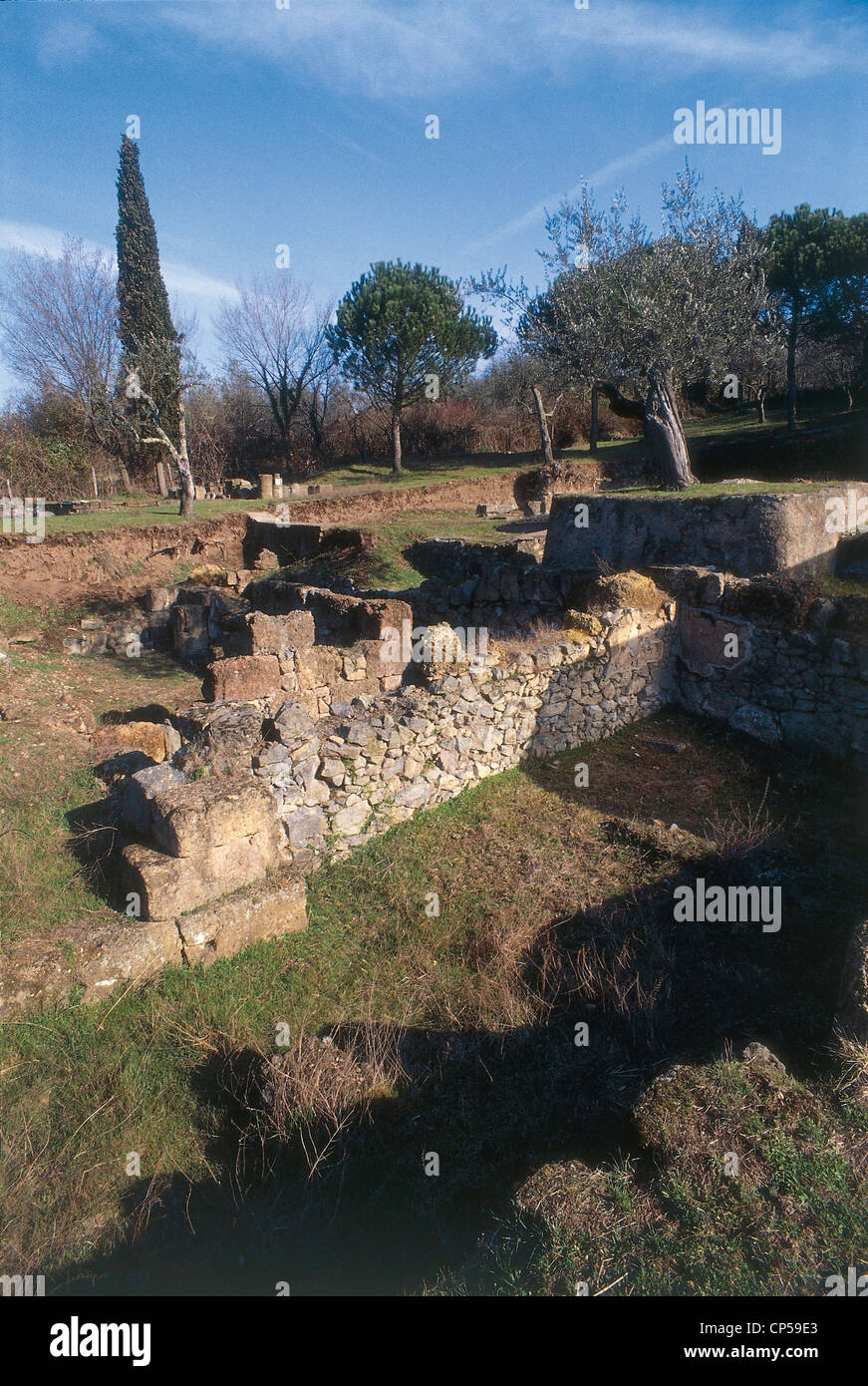 Lazio - Bolsena (VT). Archäologische Stätte von Poggio Moscini. Stockfoto