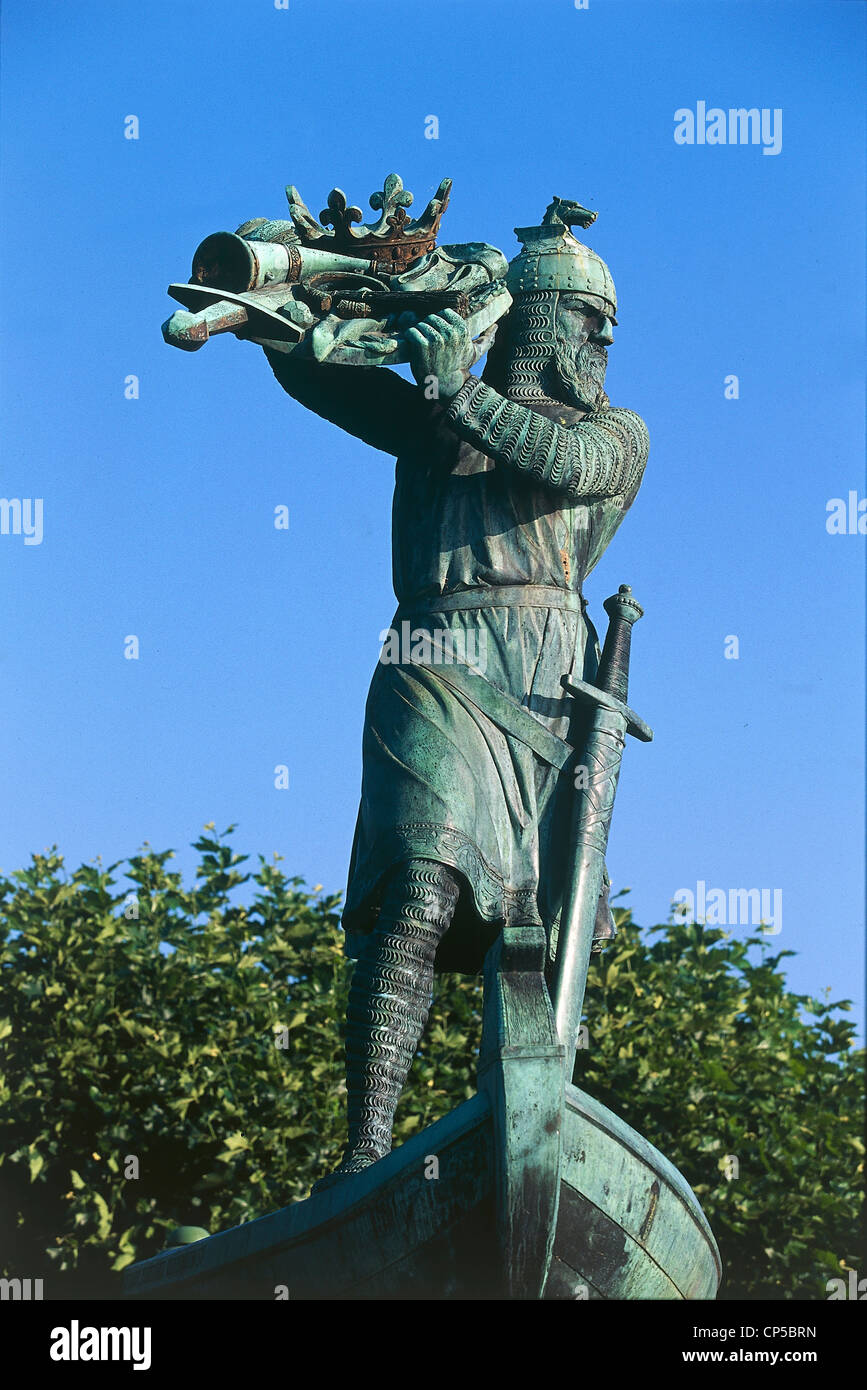Deutschland-Rheintal Würmer. Hagendenkmal, Hagen-Denkmal in Erinnerung an den Untergang der legendären Schatz von 1905 Stockfoto