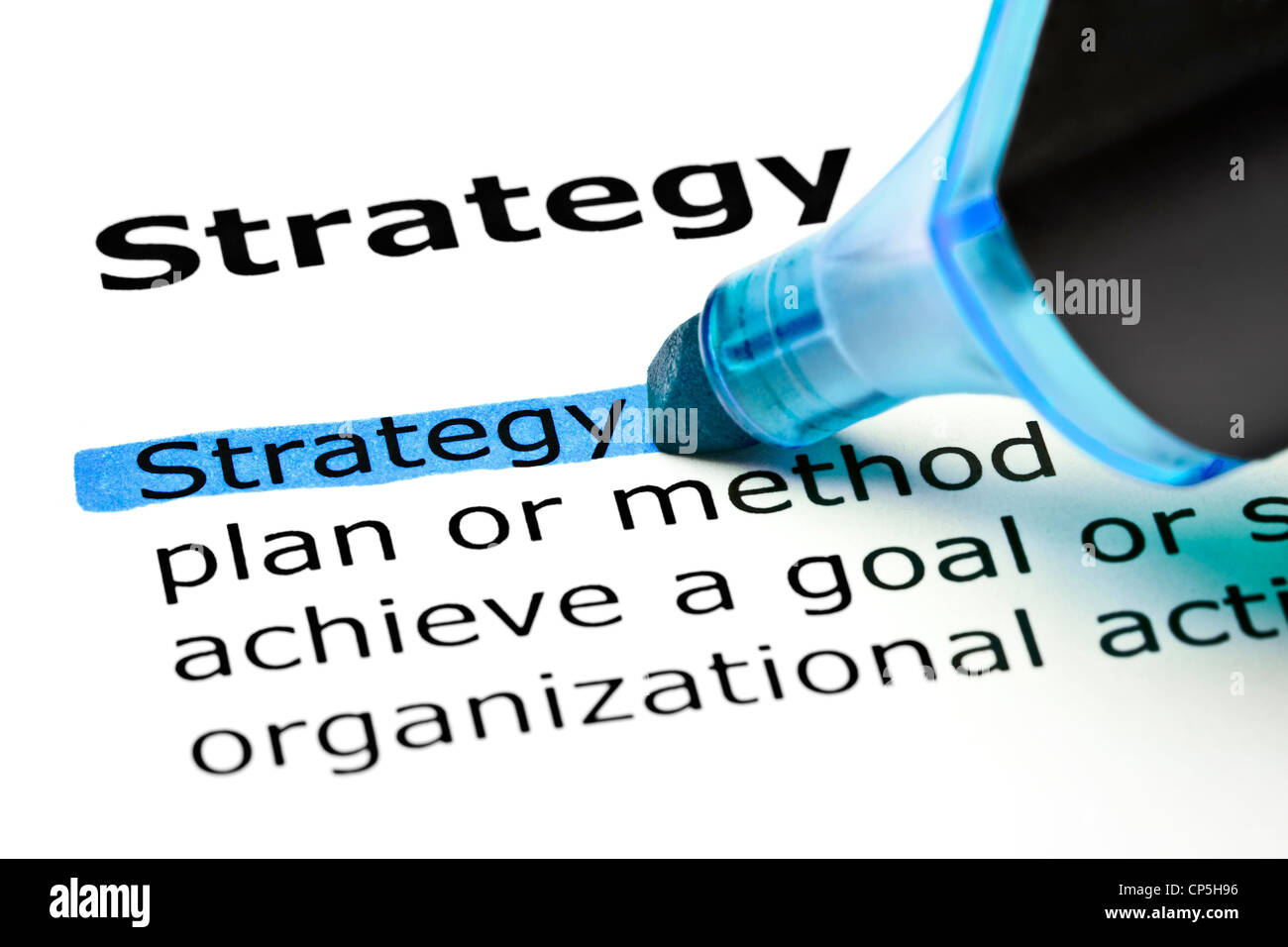 Das Wort, das Strategie blau mit Filzstift markiert Stockfoto