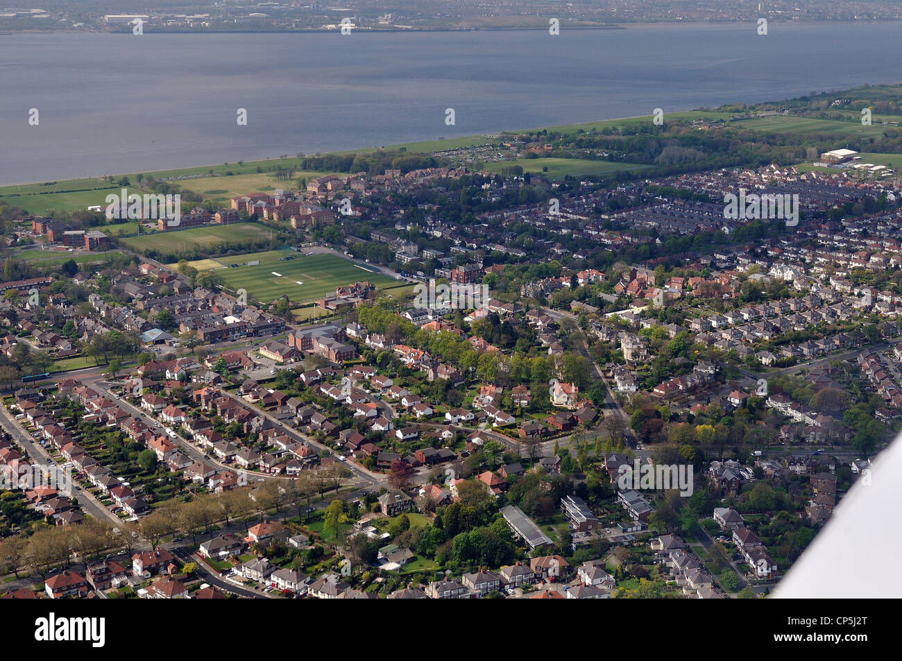 Liverpool Flug Luftaufnahmen Piloten anzeigen Stockfoto