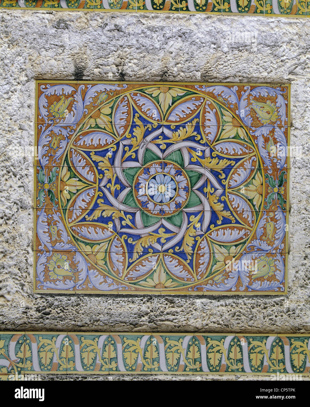 Sizilien - Santo Stefano di Camastra (Me). Desu Keramik, Majolika-Panel mit arabischen Stil Norman gemalt. Stockfoto