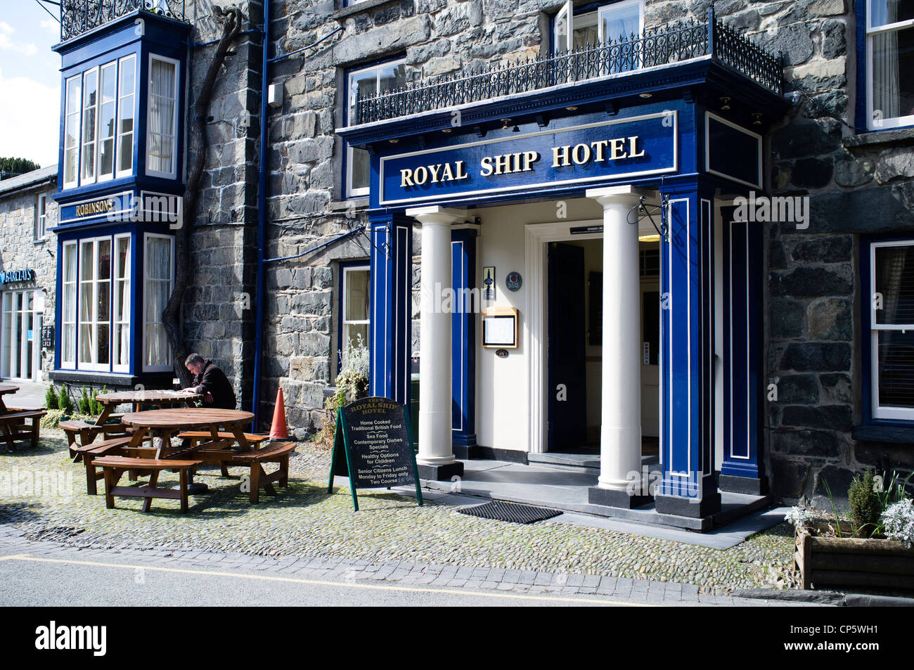 Schiff-Hotel Royal, außen, Ortszentrum, Gwynedd, Nordwales UK Stockfoto