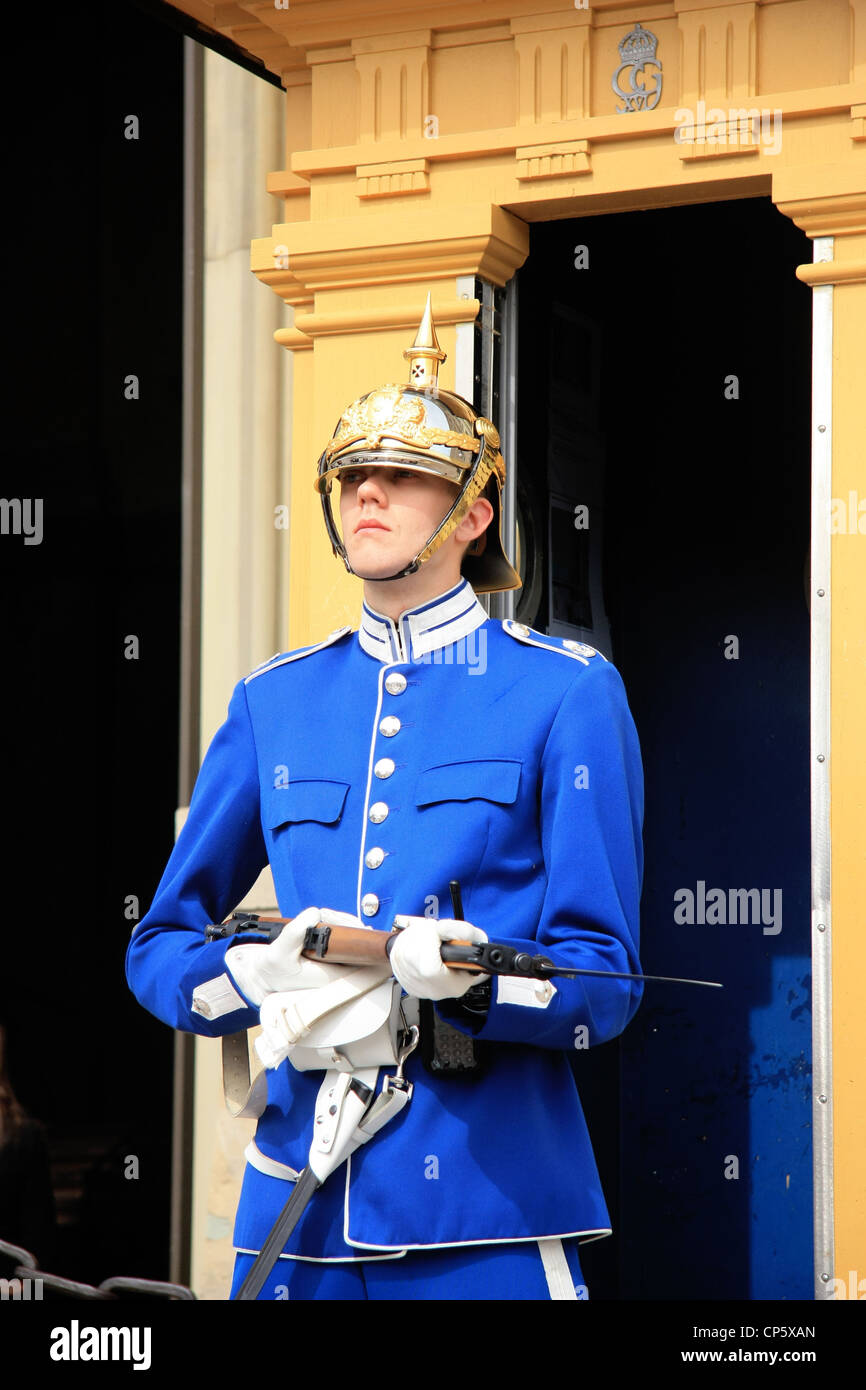 Eine schwedische Königliche Wache stationiert im königlichen Palast in Stockholm Stockfoto