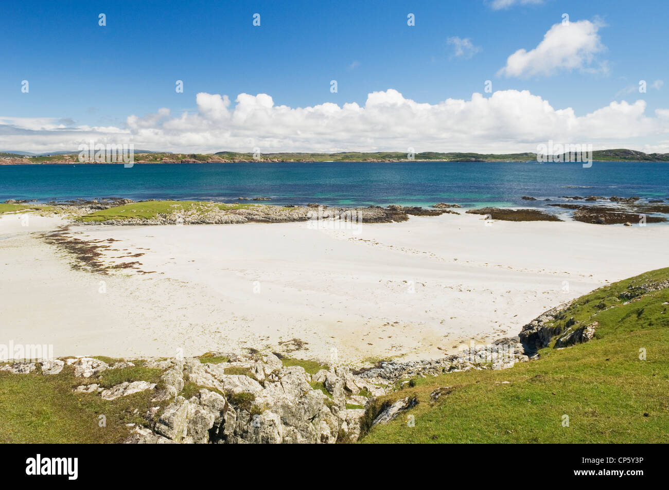 Traigh Mhor - ein schöner Strand auf der Insel Iona, Argyll, Schottland. Stockfoto