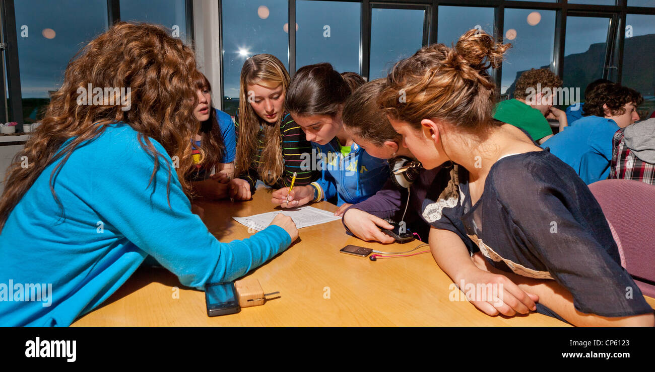 Teenager-Mädchen auf Exkursion, Vik-Myrdal Island Stockfoto