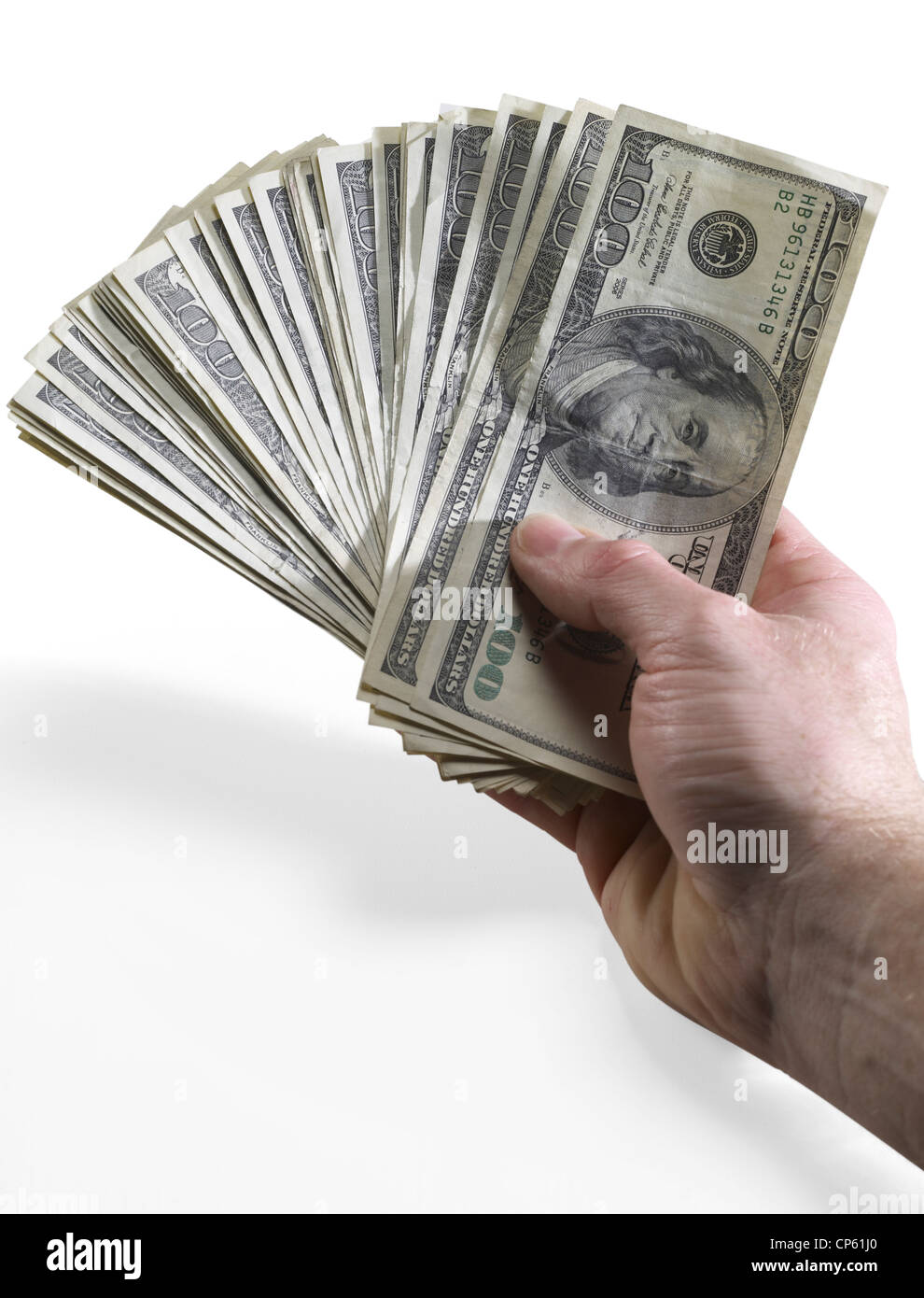 Hand, die amerikanische hundert-Dollar-Scheine Stockfoto