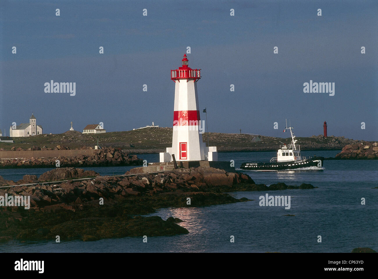 Saint-Pierre et Miquelon (Gebietskörperschaft der französischen Republik) - Saint-Pierre, Pointe Aux Kanons. Faro. Stockfoto