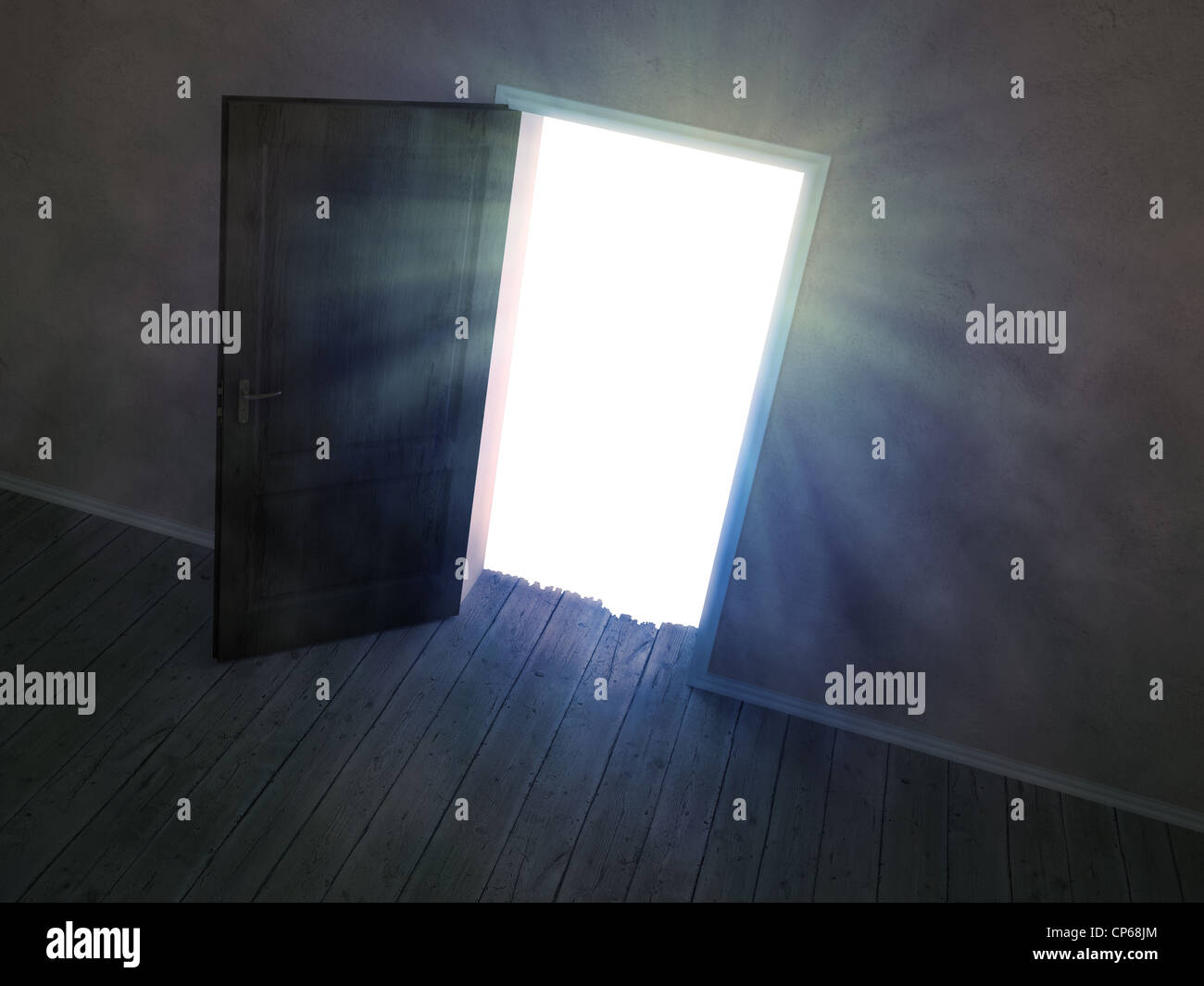 Offene Tür zum Licht Stockfoto