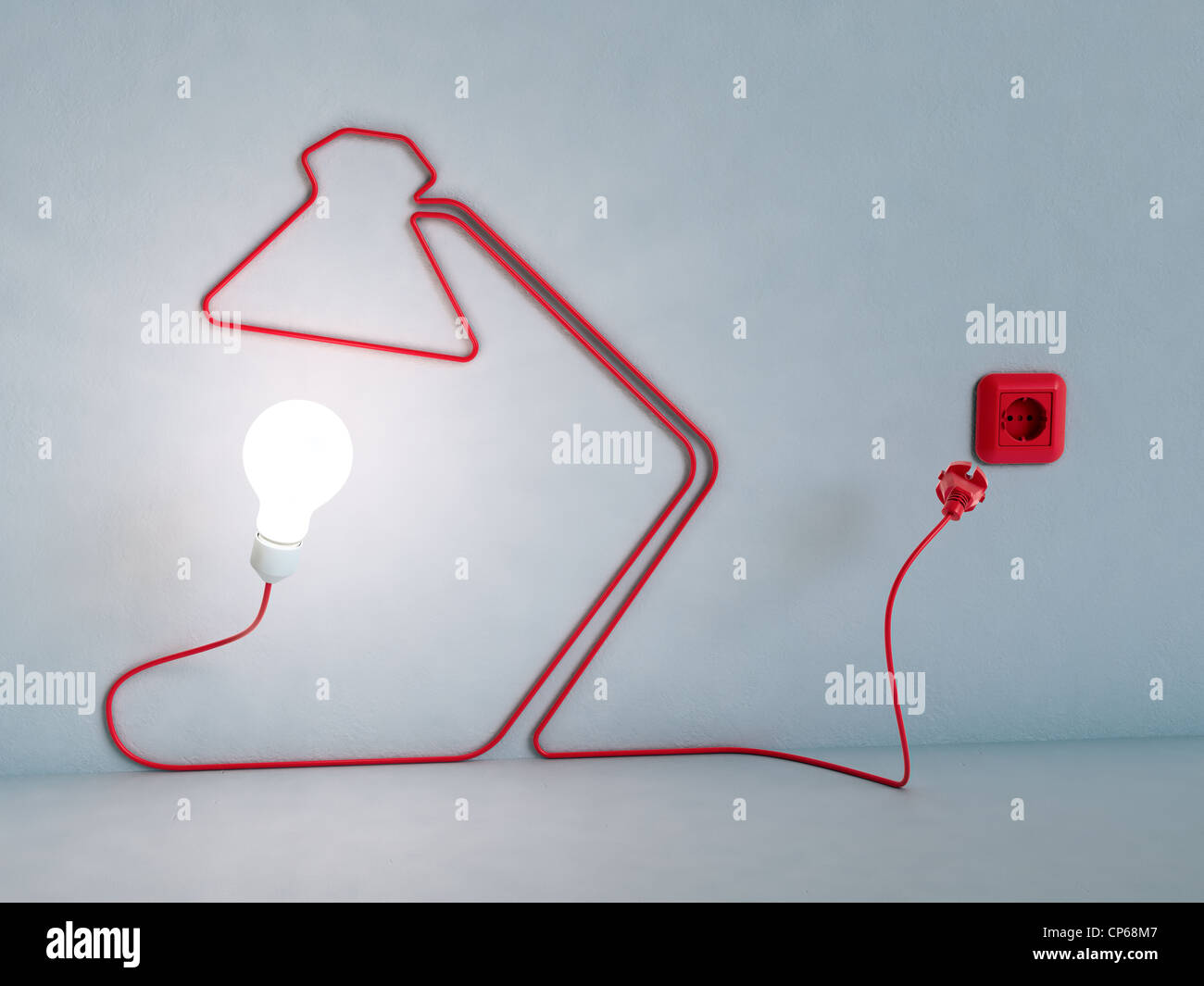 Schreibtischlampe geformt Stromkabel - Energie und Kreativität-Konzept Stockfoto