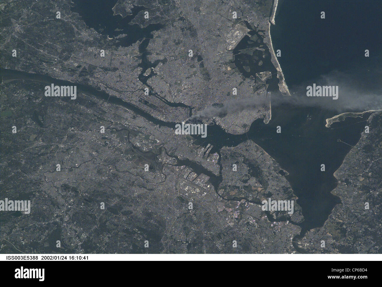 Manhattan Rauch Wolke am 11. September 2001 von der internationalen Raumstation ISS Stockfoto