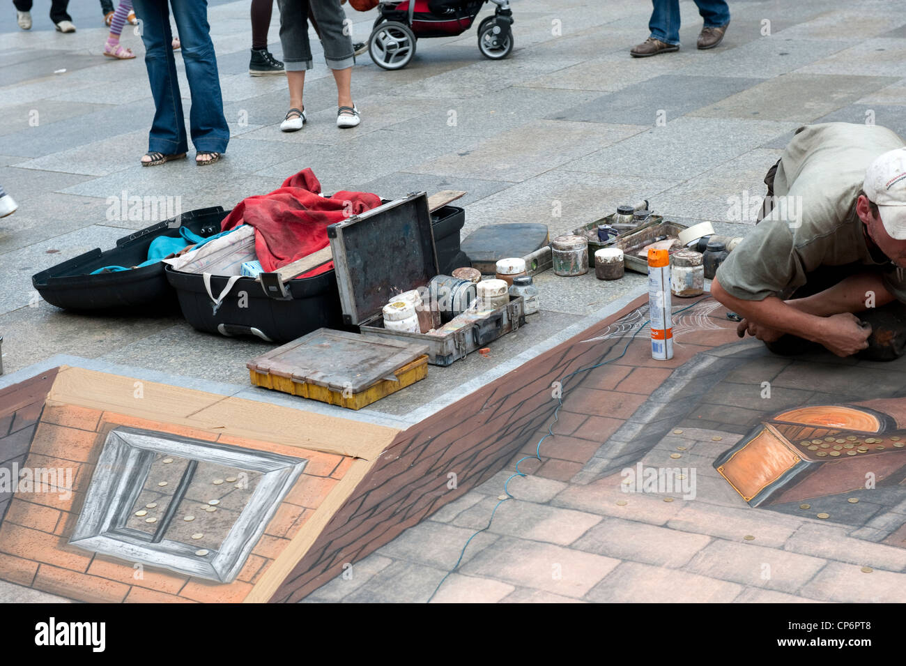 Streetart Kunstler Zeichnung Burgersteig 3d Koln Deutschland Europa Eu Stockfotografie Alamy