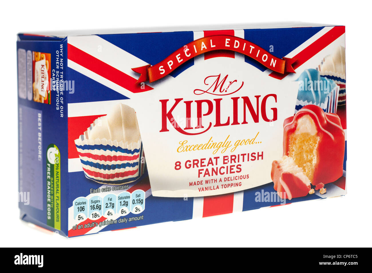 Schachtel mit Herrn Kipling britische Phantasien kleine Eistee Kuchen Stockfoto